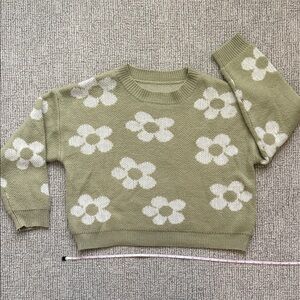 Floral Knit Crew Neck Sweater in Green